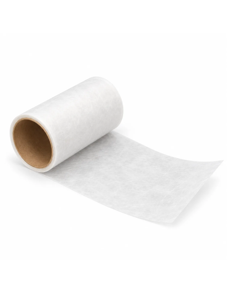 Rollo de venda de velo de fibra de vidrio blanco parcialmente desplegado