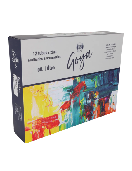 Embalaje del maletín de pintura al óleo Goya 20GO con 12 tubos de 20 ml y accesorios