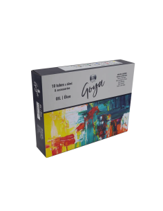 Maletín de óleo Goya 60GO abierto con 10 tubos de 60 ml, accesorios y paleta de madera 2