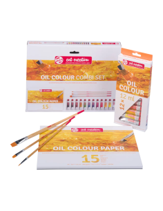 Set Talens Art Creation con 12 óleos de 12 ml, bloc de papel A4 de 15 hojas y tres pinceles