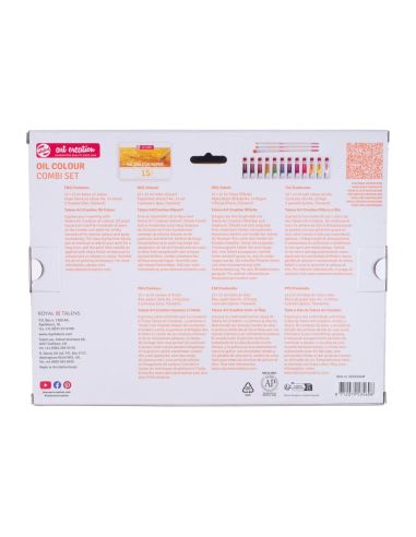 Parte posterior del Combiset Papel Óleo Talens Art Creation con información del contenido y código QR