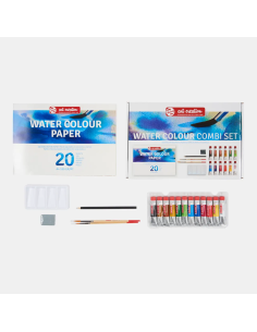 Set de acuarela Talens Art Creation con 12 tubos de 12 ml, bloc A4, dos pinceles, bandeja, lápiz y goma moldeable
