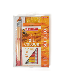 Set de óleo Talens Art Creation con 12 tubos de 12 ml, bloc A4 de 15 hojas, tres pinceles planos y manual 2