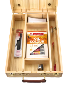 Caja Artemisa de óleo Talens Art Creation montada como caballete con manual y paleta desechable 2