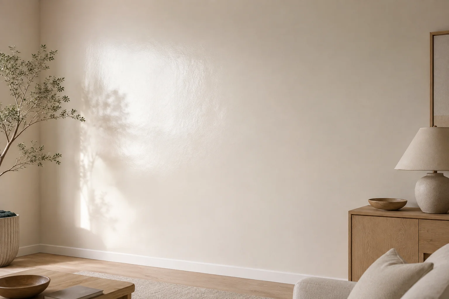 Pared satinada con ligero reflejo producido por la luz natural